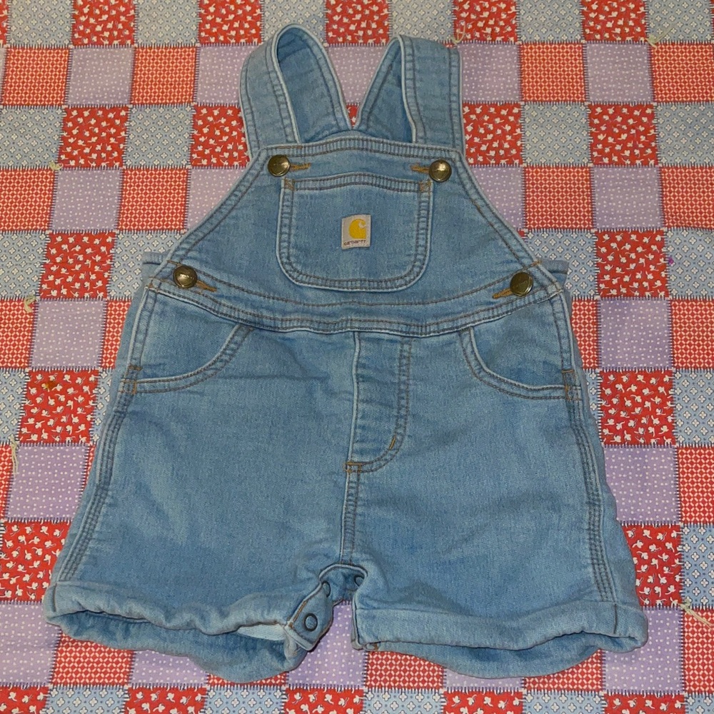 Carhartt Light Blue Denim Kids Overalls Shorts